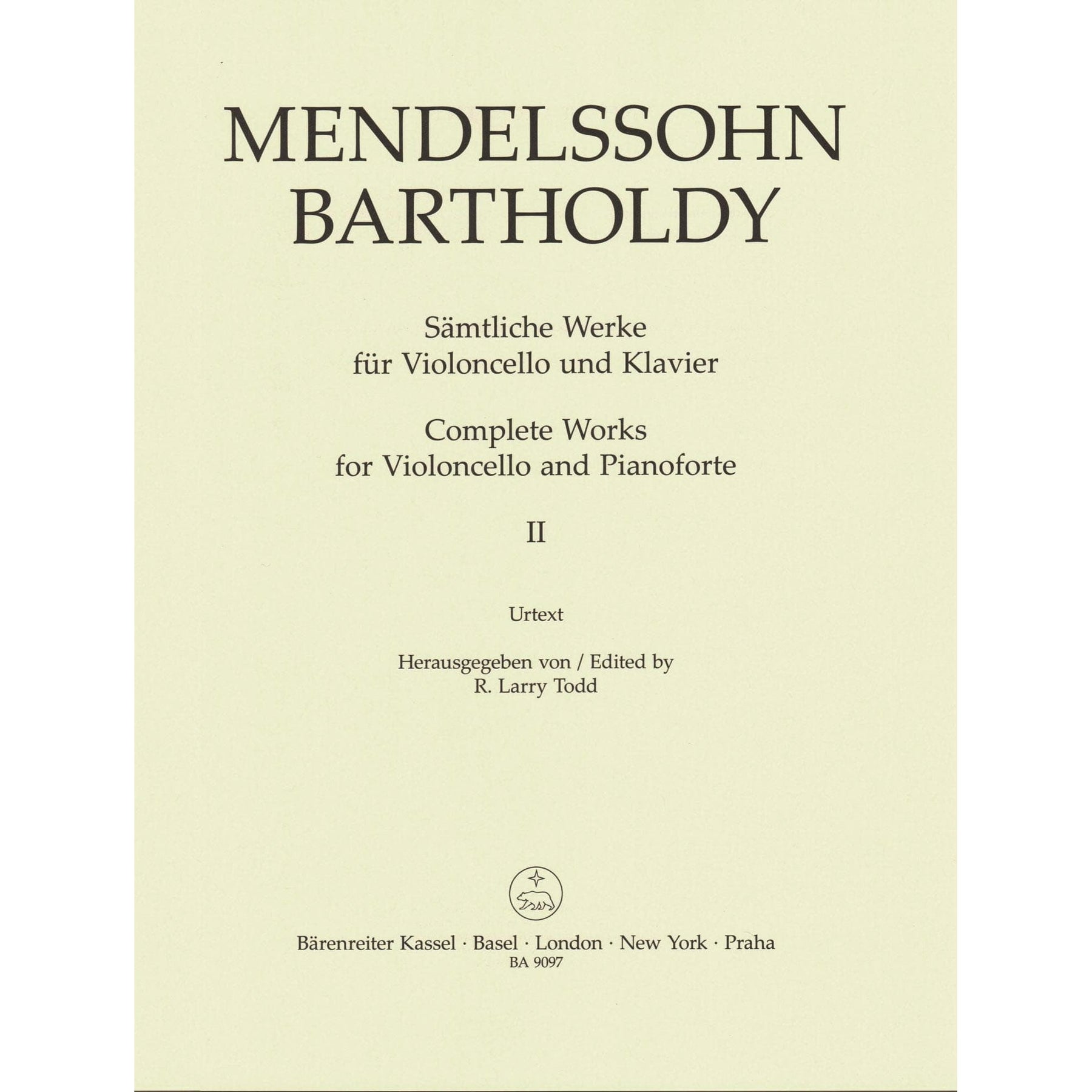 Mendelssohn, Felix - Complete Works, Volume 2 - Op. 17, Op. 109, Assai Tranquillo, Variationen - for Cello and Piano - Barenreiter URTEXT