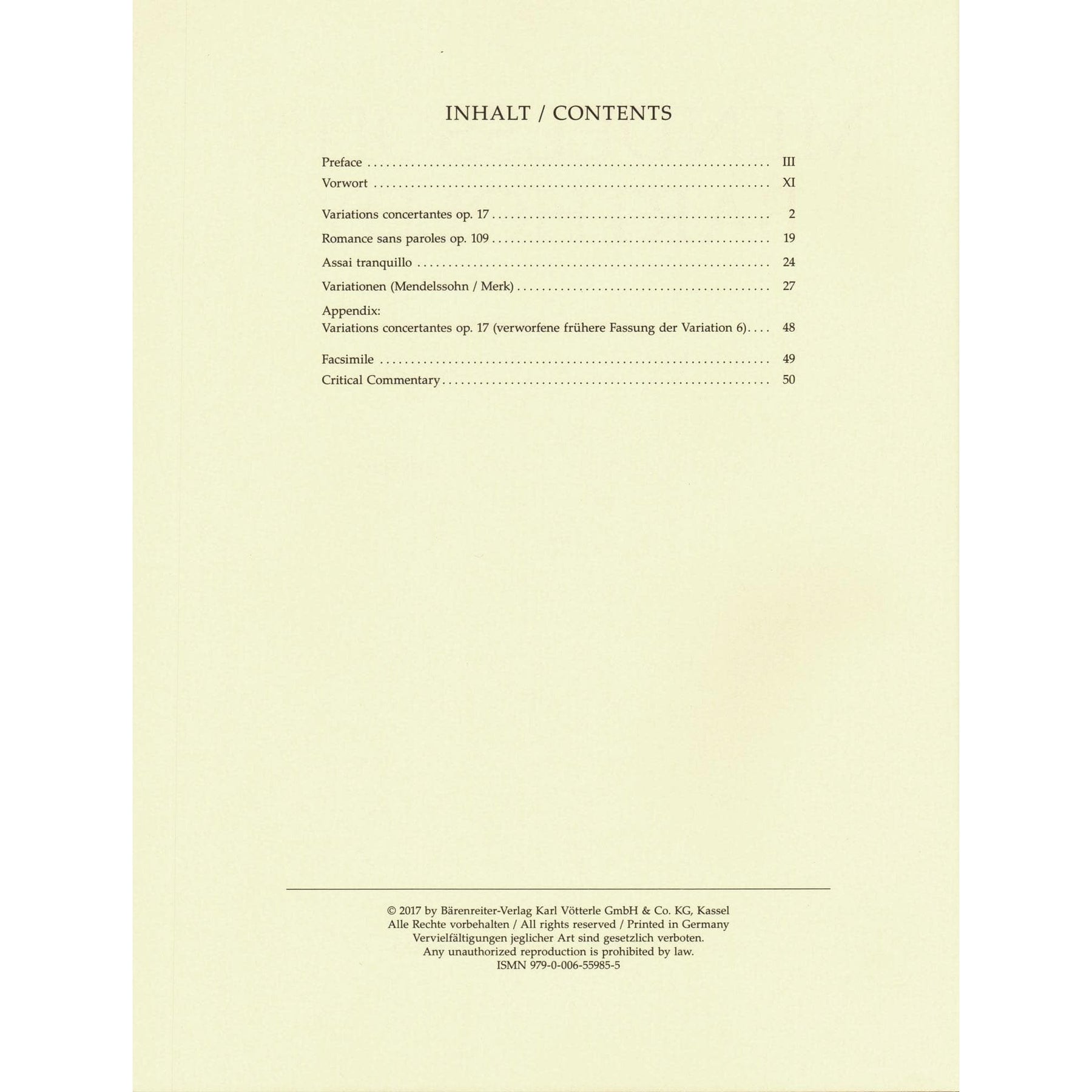 Mendelssohn, Felix - Complete Works, Volume 2 - Op. 17, Op. 109, Assai Tranquillo, Variationen - for Cello and Piano - Barenreiter URTEXT