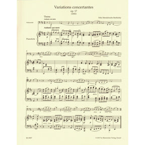 Mendelssohn, Felix - Complete Works, Volume 2 - Op. 17, Op. 109, Assai Tranquillo, Variationen - for Cello and Piano - Barenreiter URTEXT