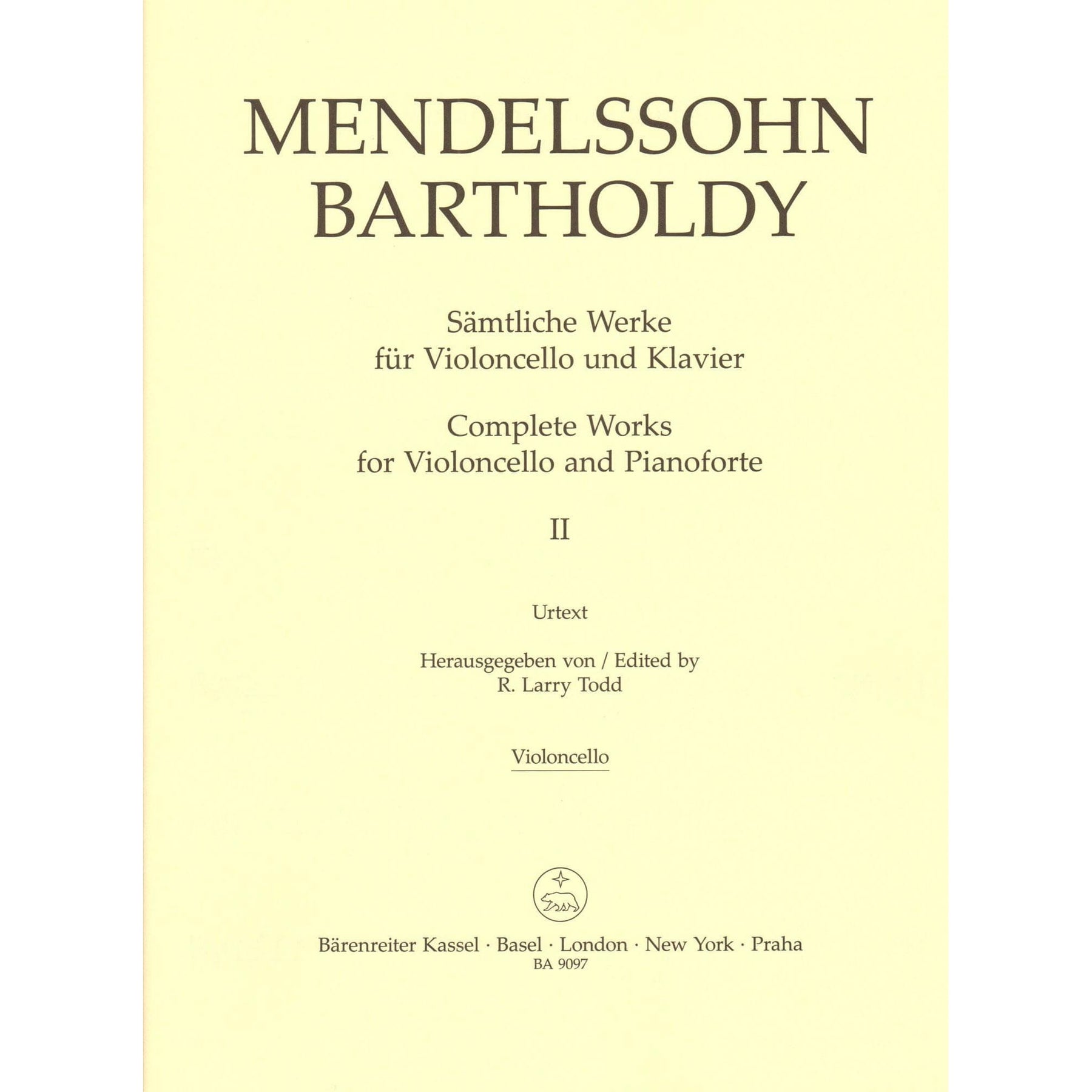 Mendelssohn, Felix - Complete Works, Volume 2 - Op. 17, Op. 109, Assai Tranquillo, Variationen - for Cello and Piano - Barenreiter URTEXT