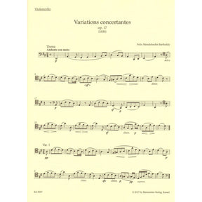 Mendelssohn, Felix - Complete Works, Volume 2 - Op. 17, Op. 109, Assai Tranquillo, Variationen - for Cello and Piano - Barenreiter URTEXT