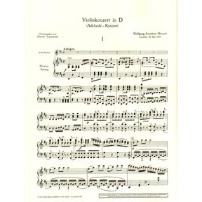 Mozart, WA - Concerto in D Major, K 294a ("Adelaide") - Violin and Piano - arranged by Marius Casadesus - Schott Edition