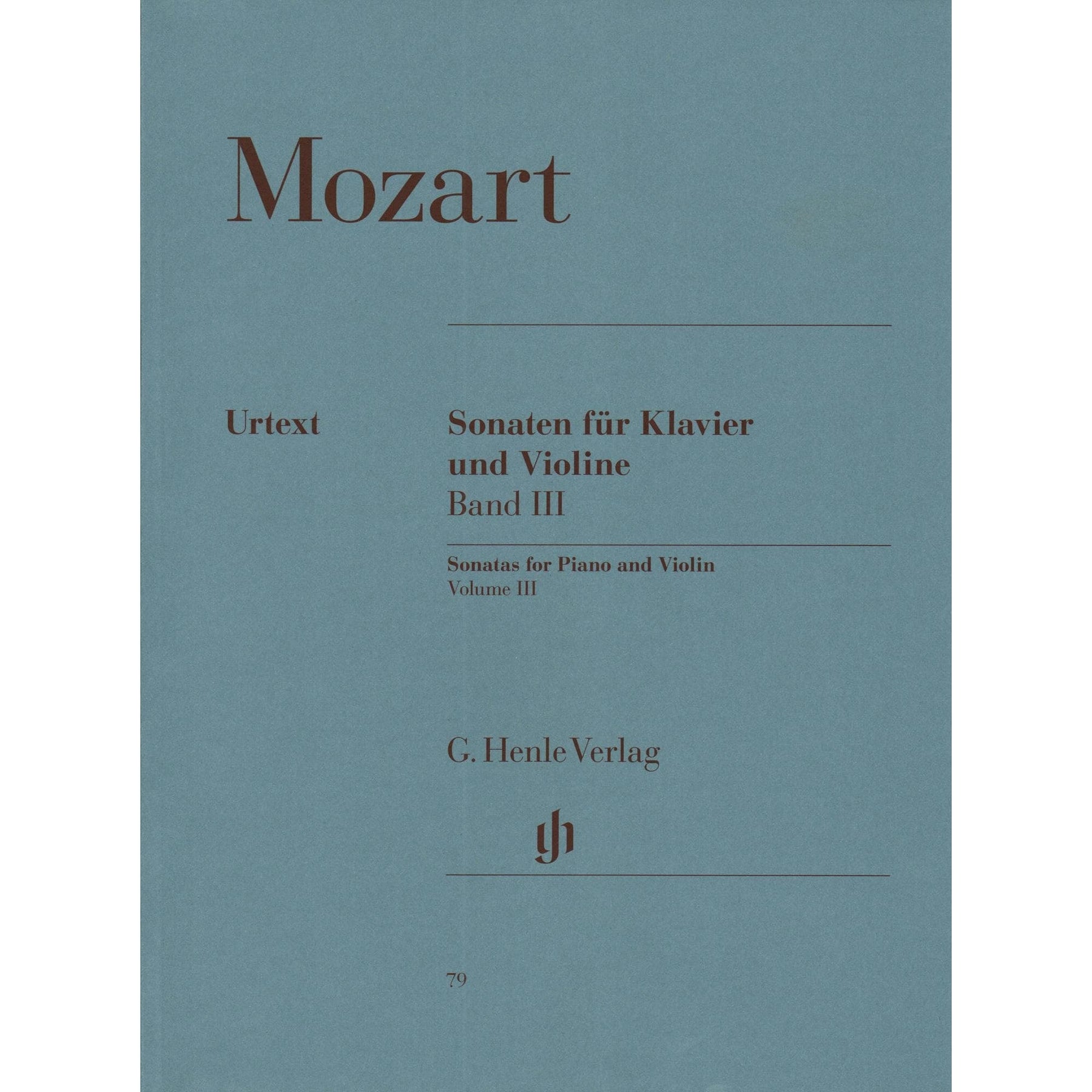 Mozart, WA - Sixteen Sonatas, Volume 3 - Violin and Piano - edited by Wolf-Dieter Seiffert - G Henle Verlag URTEXT