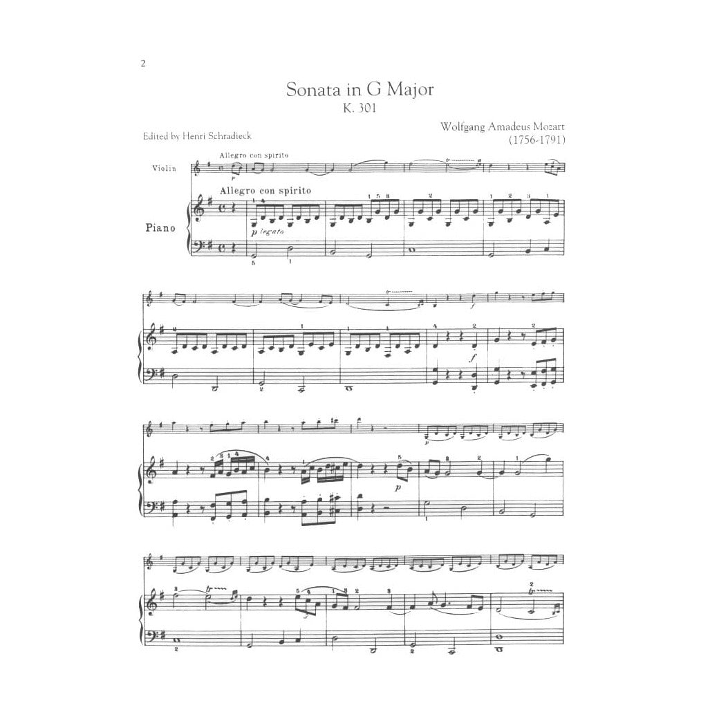 Mozart, WA - Sonata in G Major, K 301 - Violin and Piano - edited by Henri Schradieck - G Schirmer Edition