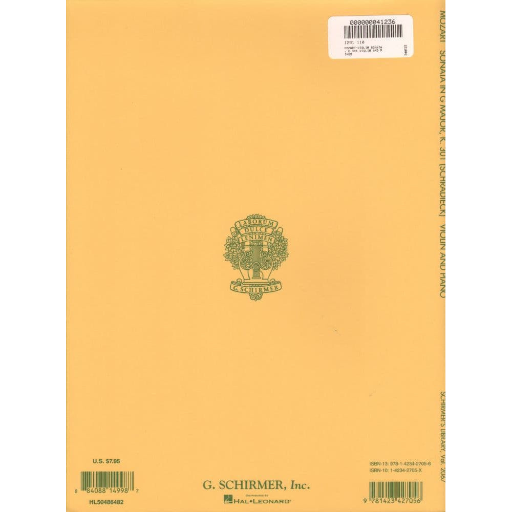 Mozart, WA - Sonata in G Major, K 301 - Violin and Piano - edited by Henri Schradieck - G Schirmer Edition