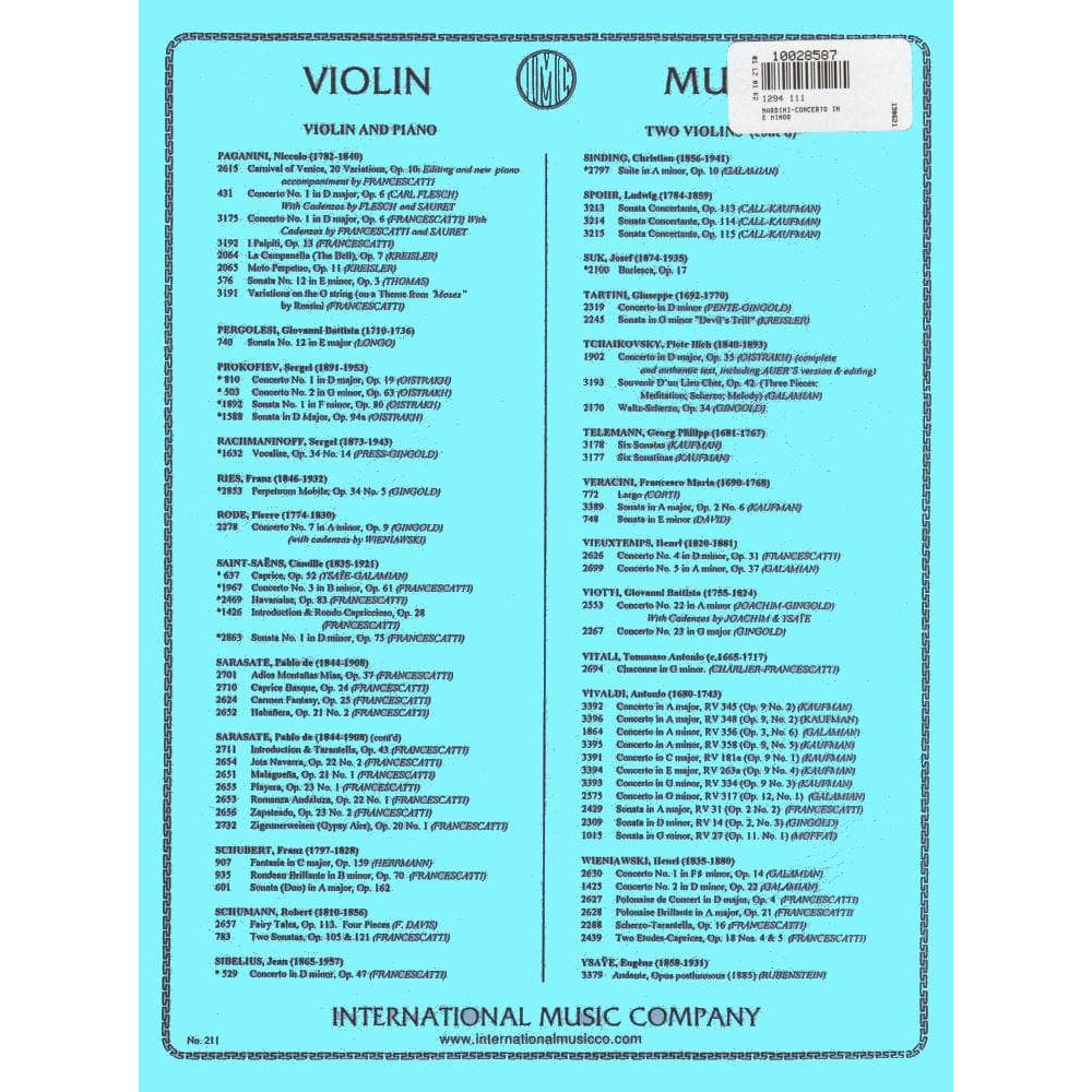 Nardini, Pietro - Concerto in E minor - for Violin - edited by Josef Gingold - International Music Company