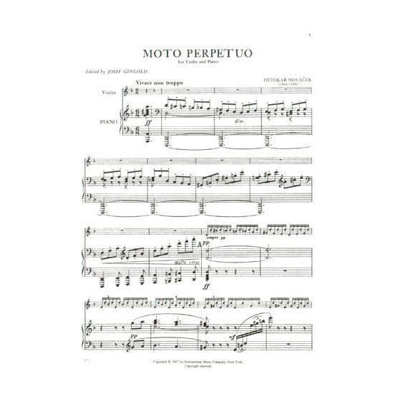 Novacek, Ottokar - Moto Perpetuo - for Violin and Piano - Edited by Josef Gingold - International Music Company
