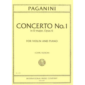 Paganini, Niccolo - Concerto No 1 in D Major, Op 6 - for Violin and Piano - edited by Carl Flesch - International Music Company