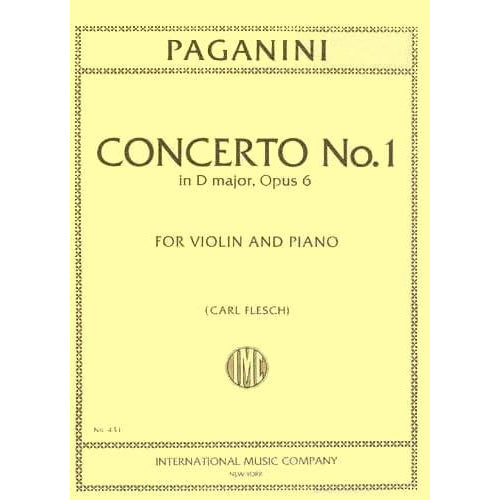 Paganini, Niccolo - Concerto No 1 in D Major, Op 6 - for Violin and Piano - edited by Carl Flesch - International Music Company