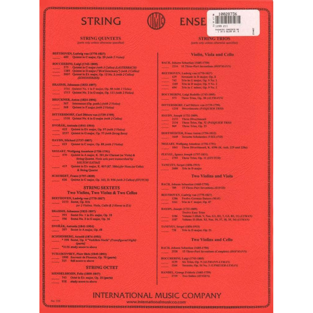 Paganini, Niccolo - Concerto No 1 in D Major, Op 6 - for Violin and Piano - edited by Zino Francescatti - International Music Company
