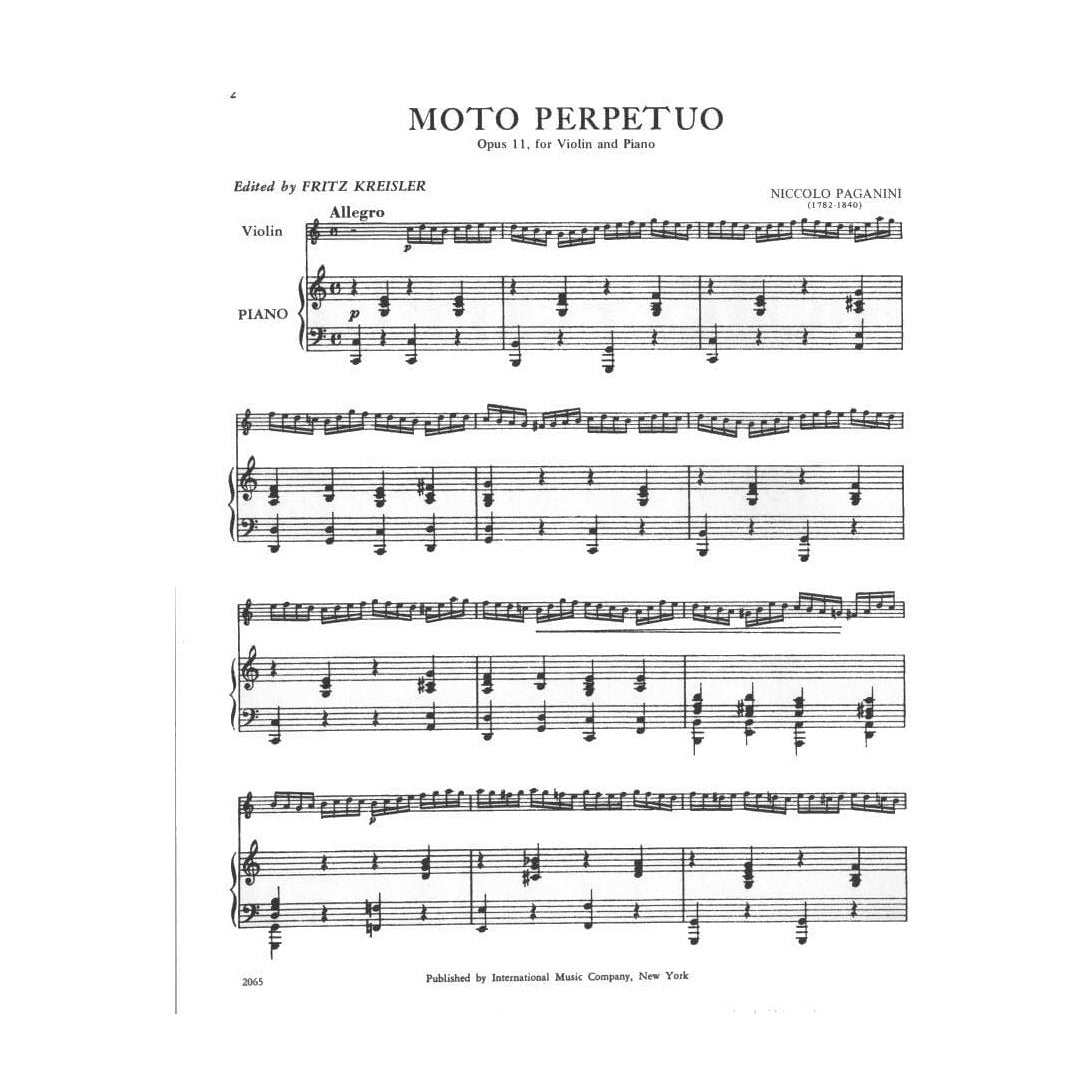 Paganini, Niccolò - Moto Perpetuo (Perpetual Motion), Op 11 - Violin and Piano - International Music Company