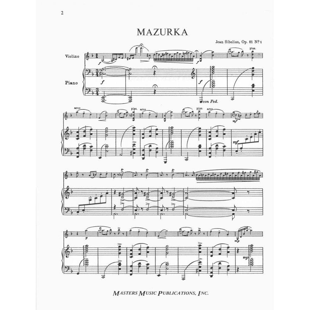 Sibelius, Jean - 5 Pieces for Violin and Piano, op 81 - Masters Music Publications, Inc