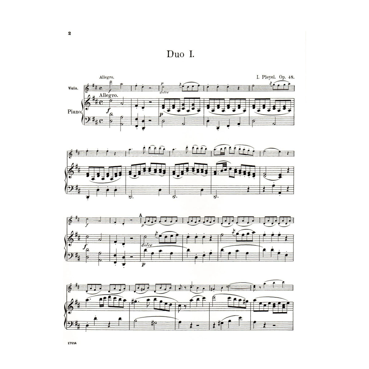 Pleyel, Ignace Joseph - Six Little Duets, Op 48, B 574-579 For Two Violins Published by G Schirmer