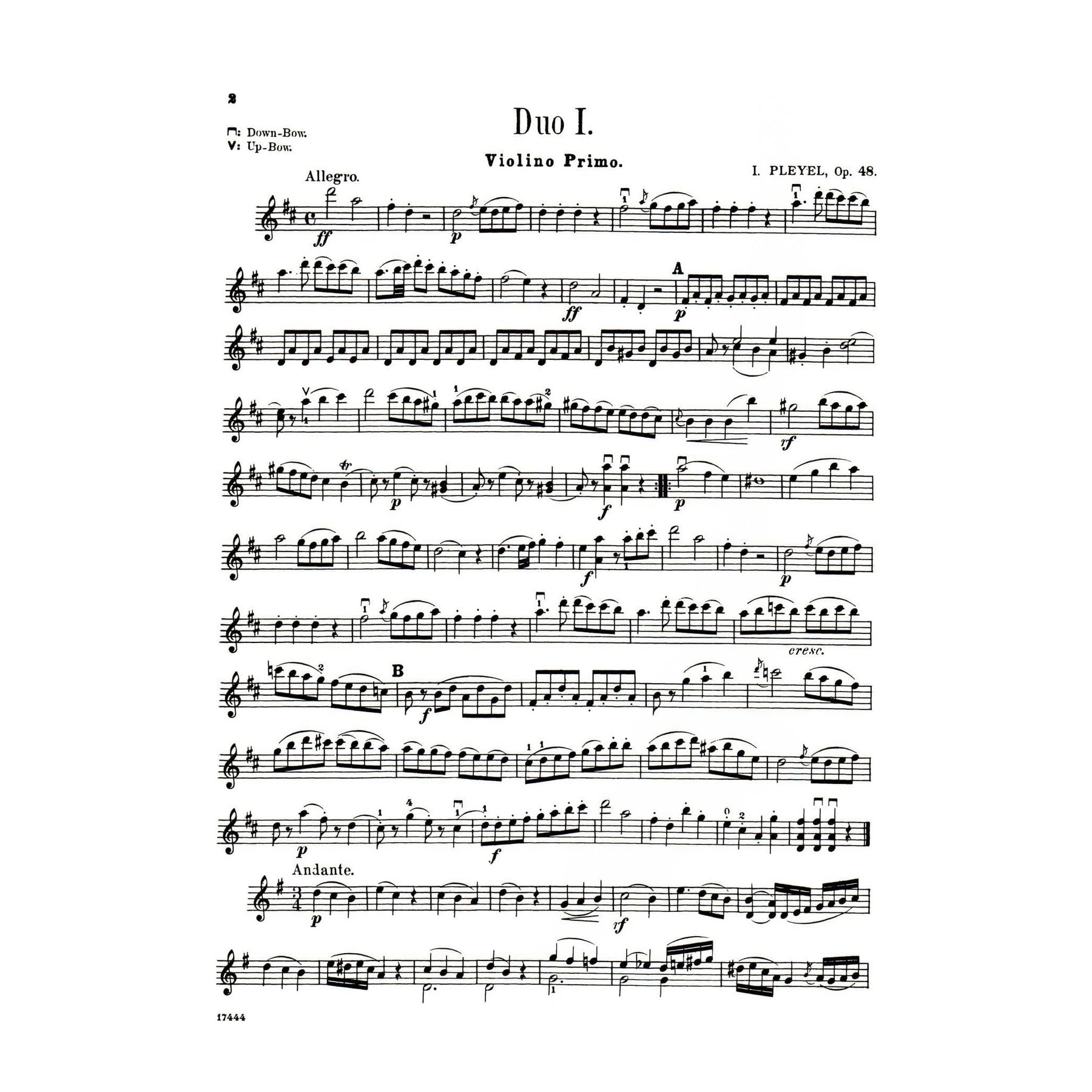 Pleyel, Ignace Joseph - Six Little Duets, Op 48, B 574-579 For Two Violins Published by G Schirmer