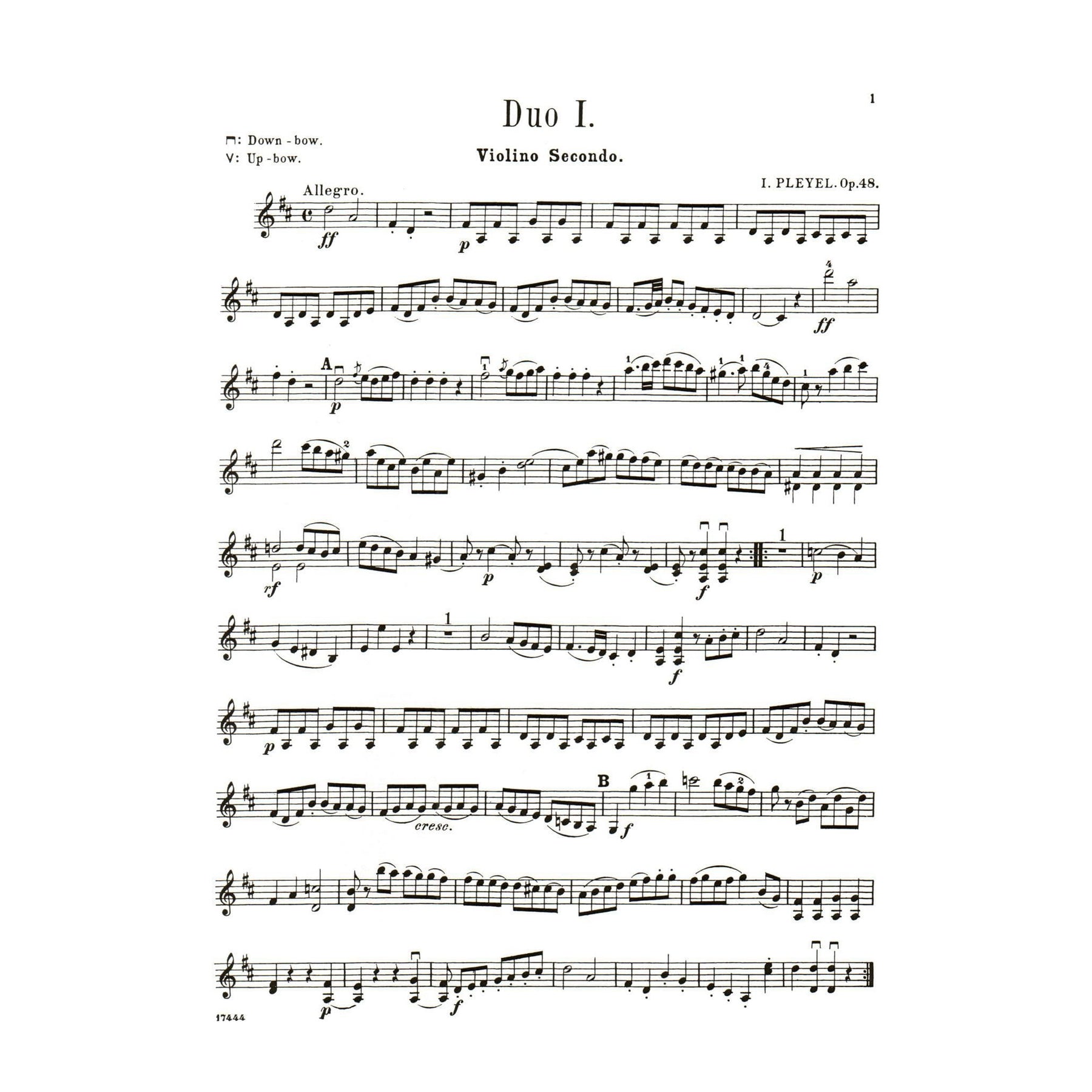 Pleyel, Ignace Joseph - Six Little Duets, Op 48, B 574-579 For Two Violins Published by G Schirmer