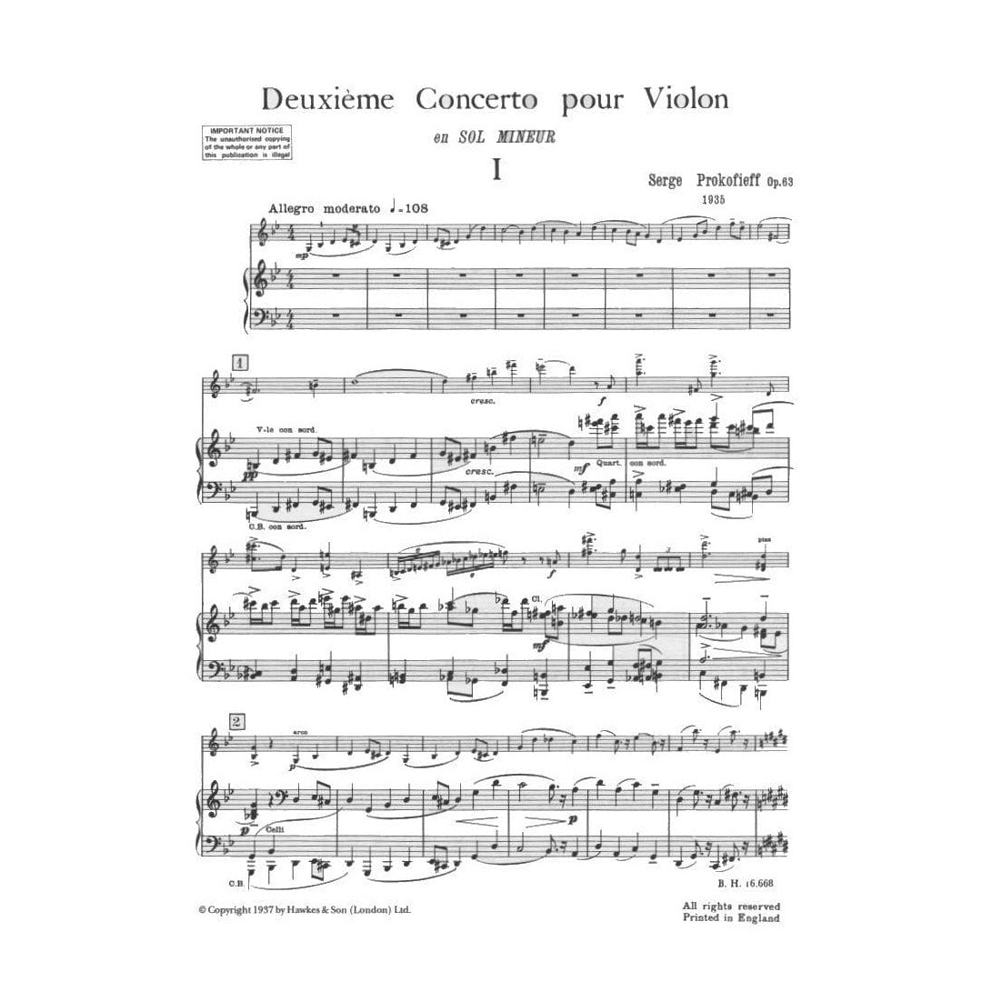 Prokofiev, Sergei - Concerto No 2 In G Minor, Op 63 - for Violin and Piano - Boosey & Hawkes