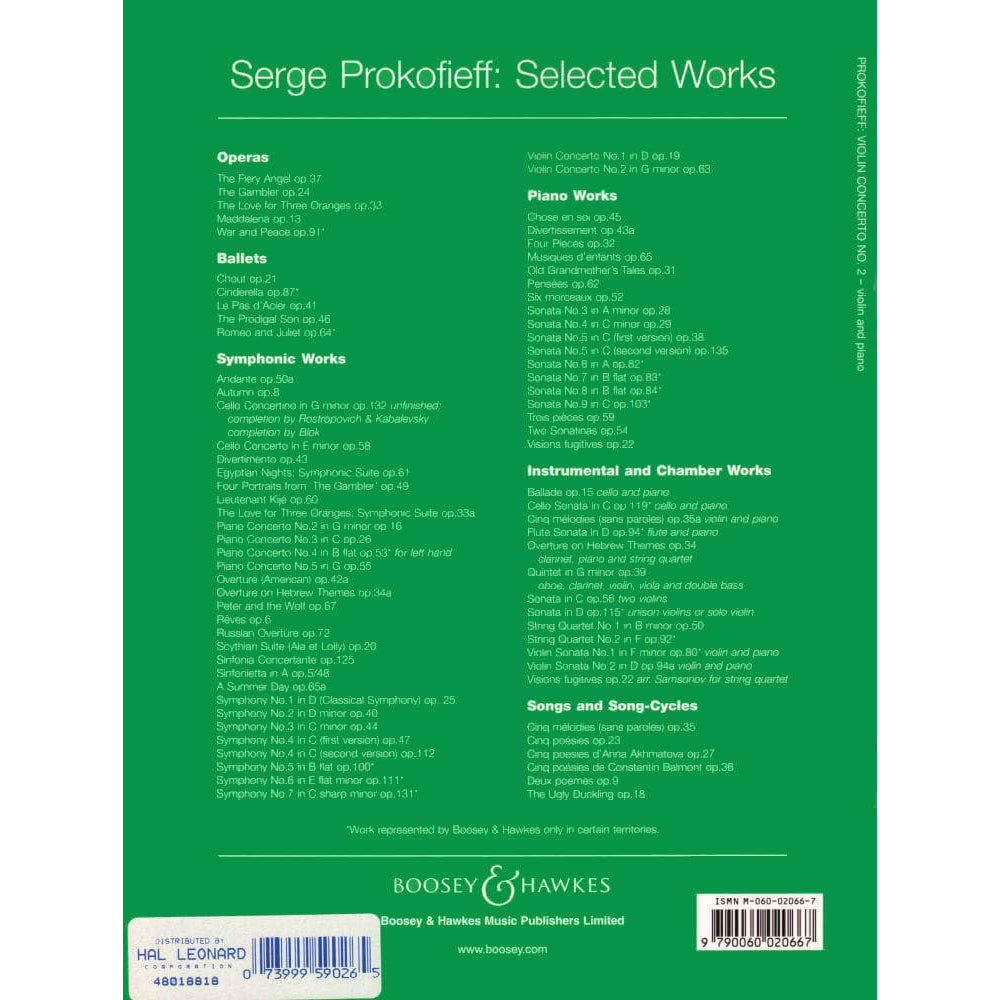 Prokofiev, Sergei - Concerto No 2 In G Minor, Op 63 - for Violin and Piano - Boosey & Hawkes
