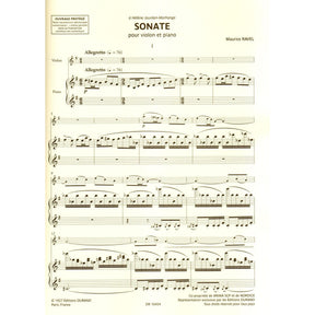 Ravel, Maurice - Sonata - for Violin and Piano - Durand Edition Musicales