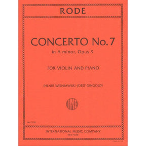 Rode, Pierre - Concerto No 7 in A minor, Op 9 - Violin and Piano - edited by Josef Gingold - International Music Company