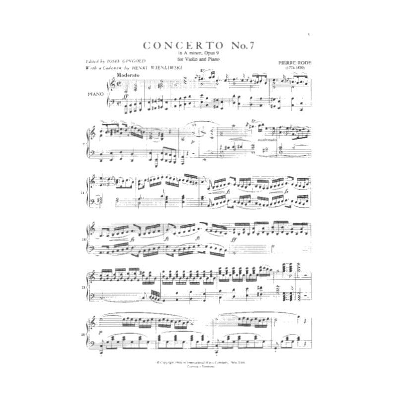 Rode, Pierre - Concerto No 7 in A minor, Op 9 - Violin and Piano - edited by Josef Gingold - International Music Company