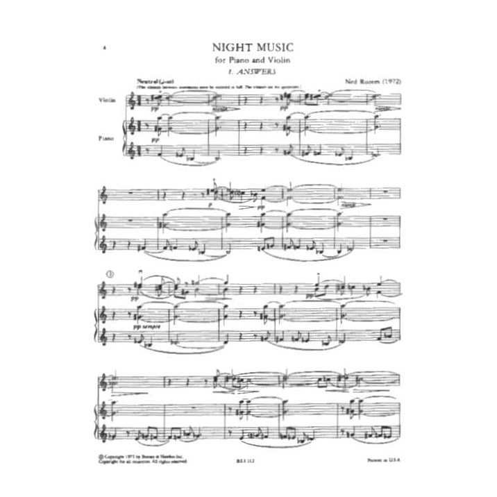 Rorem, Ned - Night Music for Piano and Violin - published by Boosey & Hawkes