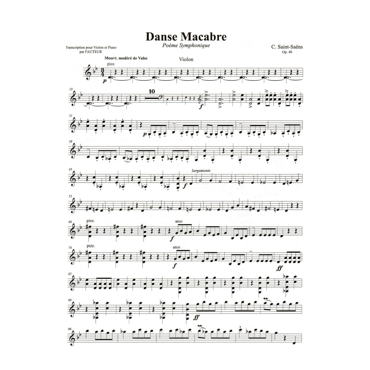 Saint-Saens, Camille - Danse Macabre, Op 40 - Violin and Piano - Kalmus Edition