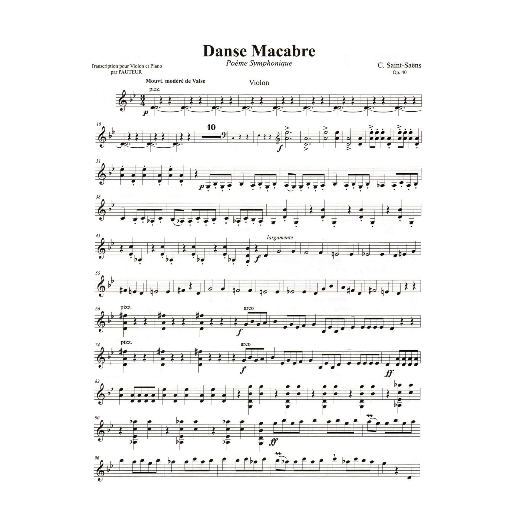 Saint-Saens, Camille - Danse Macabre, Op 40 - Violin and Piano - Kalmus Edition