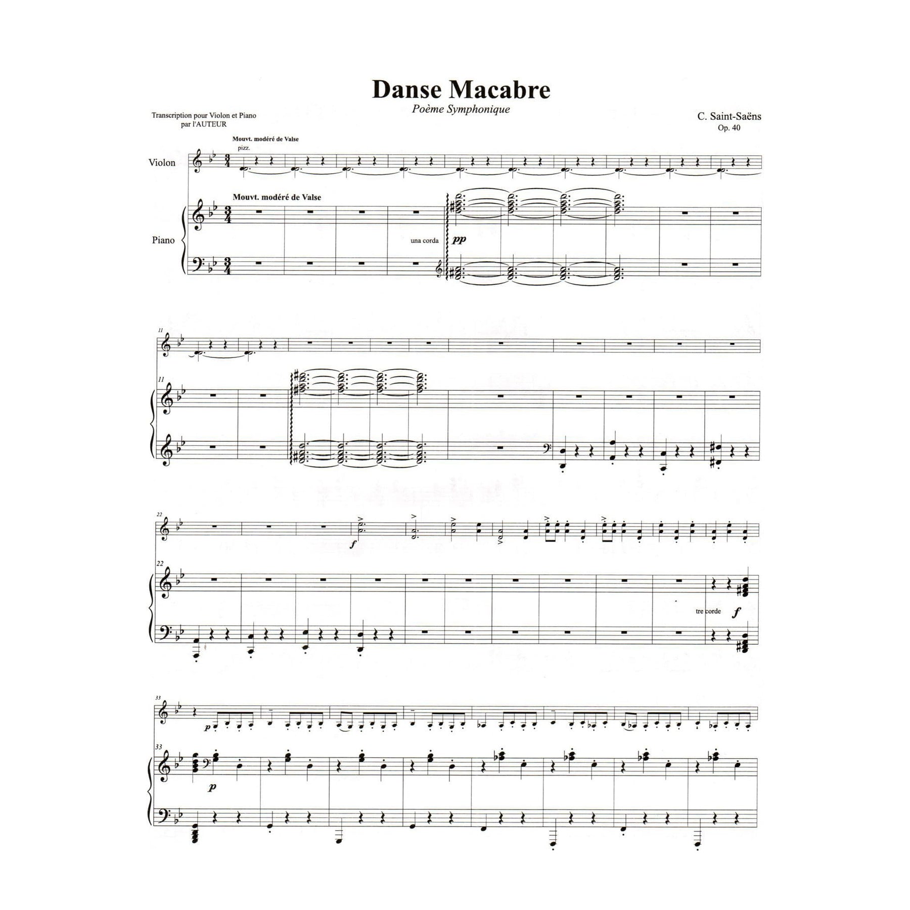 Saint-Saens, Camille - Danse Macabre, Op 40 - Violin and Piano - Kalmus Edition