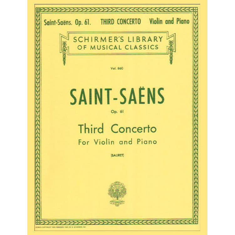 Saint-Saens, Camille - Concerto No 3 in B minor Op 61 - Violin and Piano - published by G Schirmer