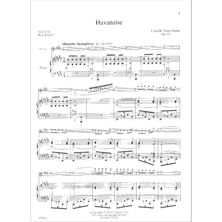 Saint-Saëns, Camille - Havanaise, Op 83 - Violin and Piano - edited by Rok Klop?i? - G Schirmer Edition