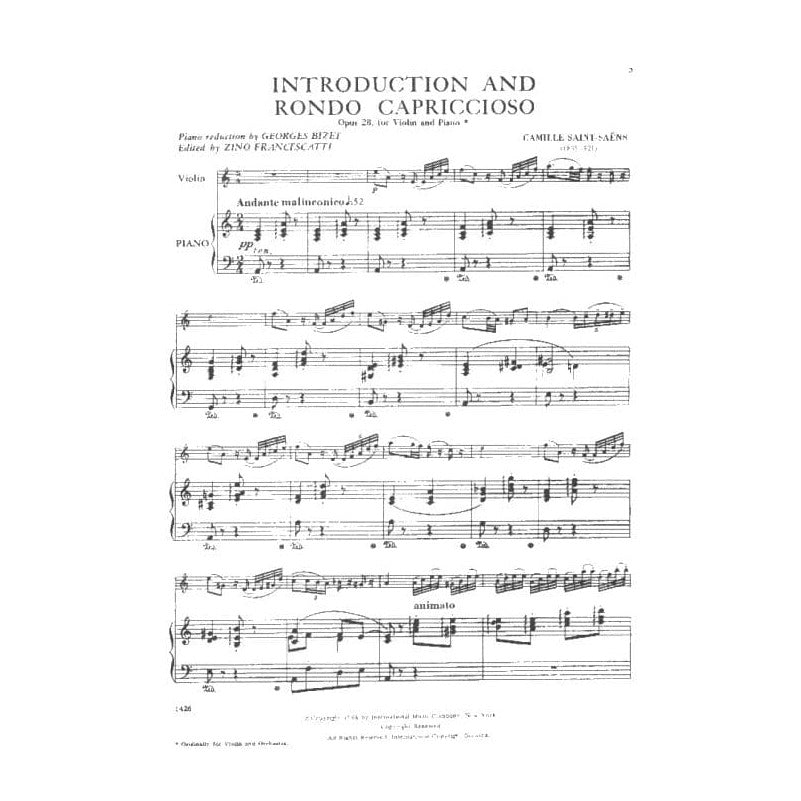 Saint-Saëns, Camille - Introduction and Rondo Capriccioso, Op 28 - Violin and Piano - edited by Zino Francescatti - International Music Company