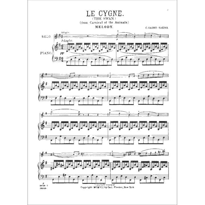 Saint-Saëns, Camille - The Swan (from "Carnival of the Animals") - Violin and Piano - Carl Fischer Edition
