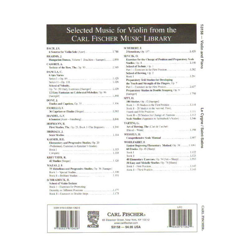 Saint-Saëns, Camille - The Swan (from "Carnival of the Animals") - Violin and Piano - Carl Fischer Edition