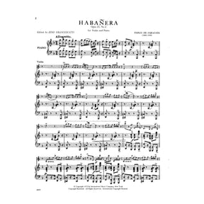 Sarasate, Pablo - Habanera Op 21 No 2 For Violin and Piano Published by International Music Company