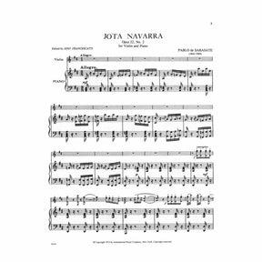 Sarasate, Pablo de - Jota Navarra, Op 22, No 2 - for Violin and Piano - edited by Francescatti - International Music Company