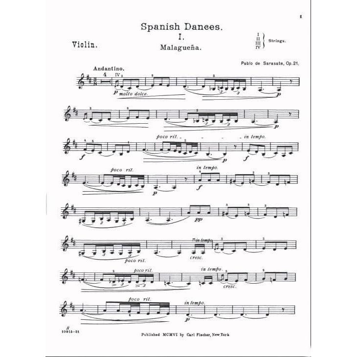 Sarasate, Pablo de - Malaguena Op 21 - for Violin and Piano - Carl Fischer