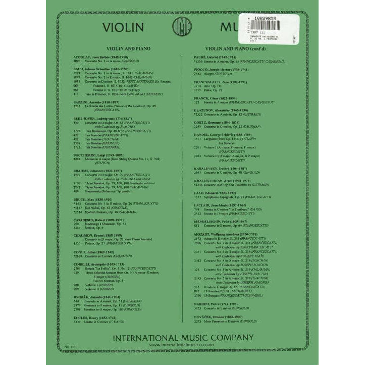 Sarasate, Pablo de - Malaguena Op 21 No 1 - for Violin and Piano - edited by Francescatti - International Music Company