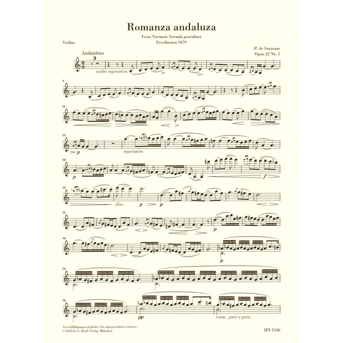 Sarasate, Pablo - Romanza andaluza, Spanish Dance No. 3 - Violin and Piano - edited by Peter Jost - G Henle Verlag URTEXT