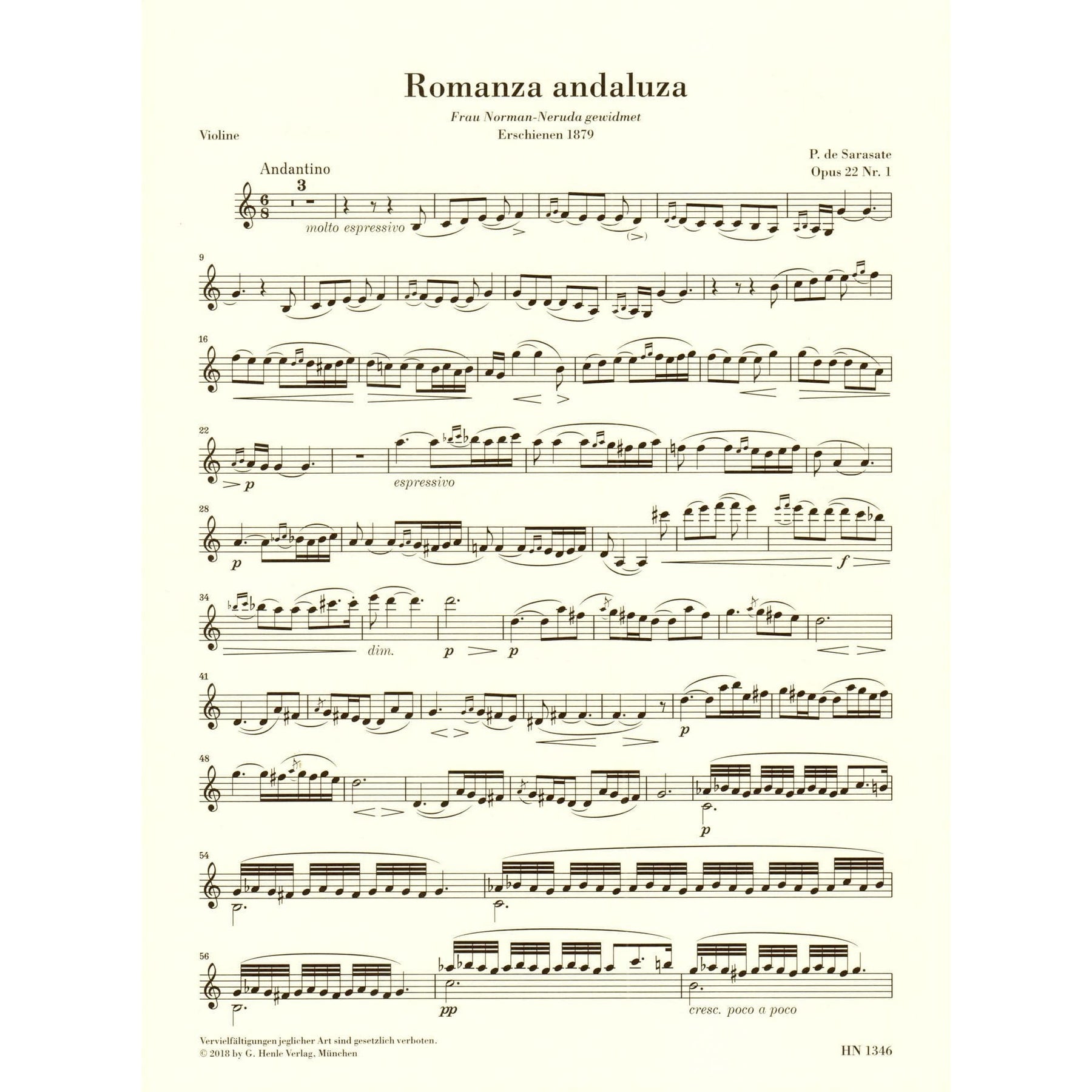 Sarasate, Pablo - Romanza andaluza, Spanish Dance No. 3 - Violin and Piano - edited by Peter Jost - G Henle Verlag URTEXT