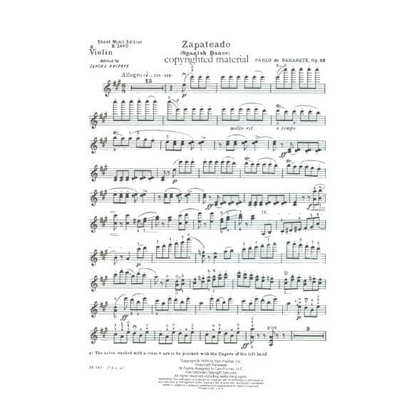 Sarasate, Pablo - Zapateado Op 23 No 2 For Violin and Piano Edited by Jascha Heifetz Published by Carl Fischer