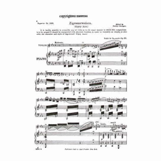 Sarasate, Pablo - Zigeunerweisen, Op 20 - for Violin and Piano - edited by Saenger - Carl Fischer