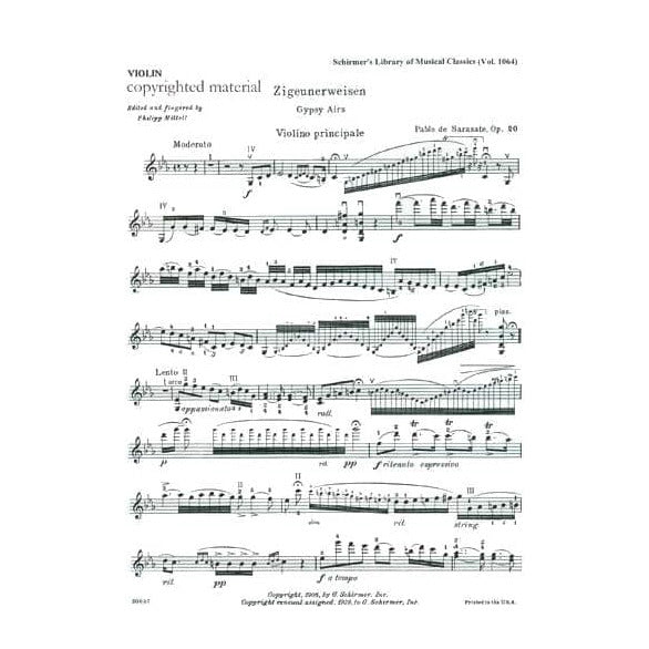Sarasate, Pablo - Zigeunerweisen Op 20 - for Violin and Piano - edited by  Mittell - G Schirmer