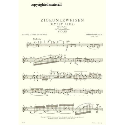 Sarasate, Pablo - Zigeunerweisen Op 20 - for Violin and Piano - edited by Francescatti - by International Music Company