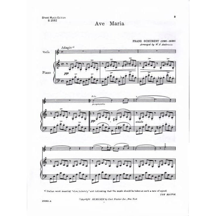 Schubert, Franz - Ave Maria D 839 - for Violin and Piano - edited by Ambrosio - Carl Fischer