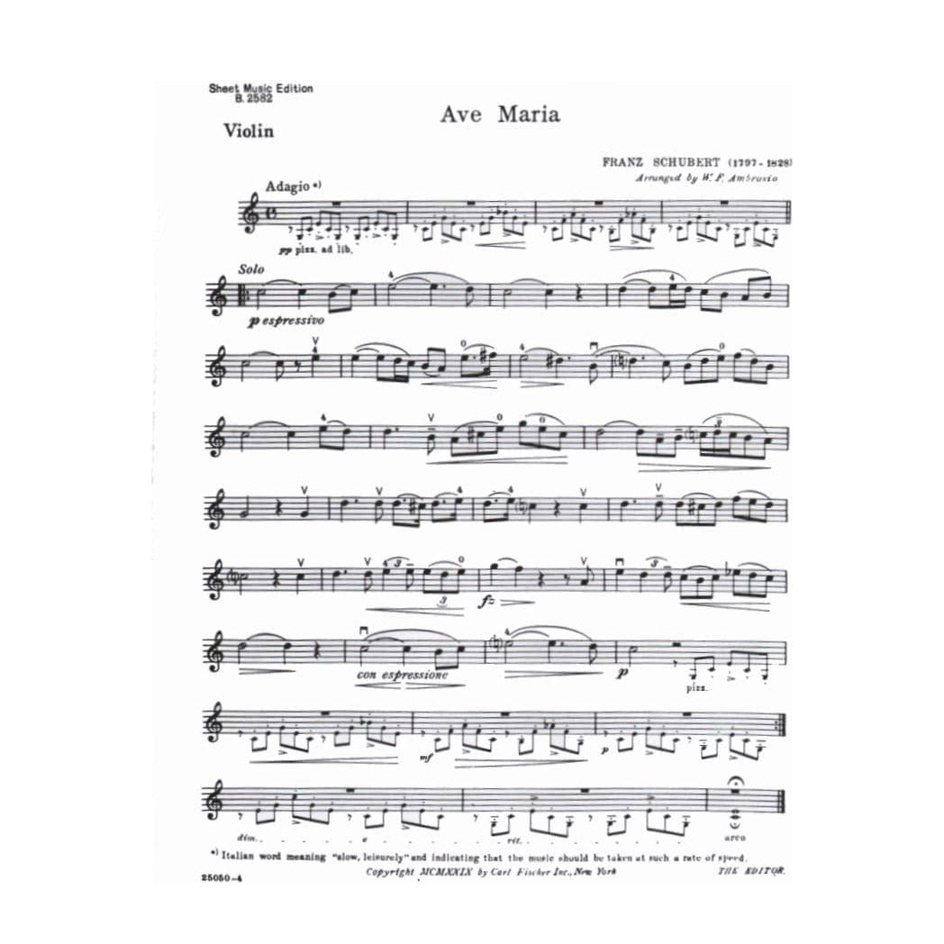 Schubert, Franz - Ave Maria D 839 - for Violin and Piano - edited by Ambrosio - Carl Fischer