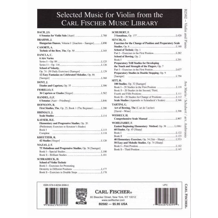 Schubert, Franz - Ave Maria D 839 - for Violin and Piano - edited by Ambrosio - Carl Fischer