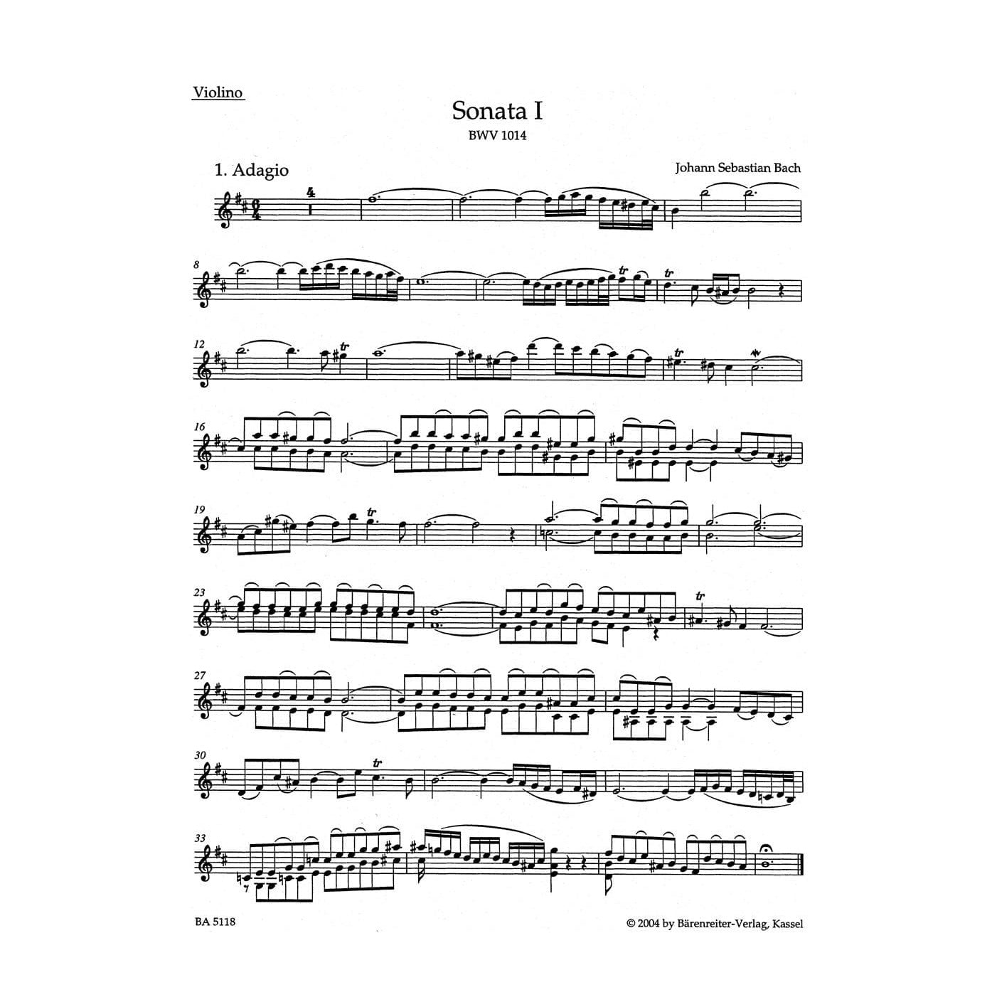 Bach, JS - 6 Sonatas for Violin and Piano, BWV 1014-1019, Volume 1 - for Violin and Piano -  edited by Wollny and Manze - Barenreiter Verlag URTEXT Edition