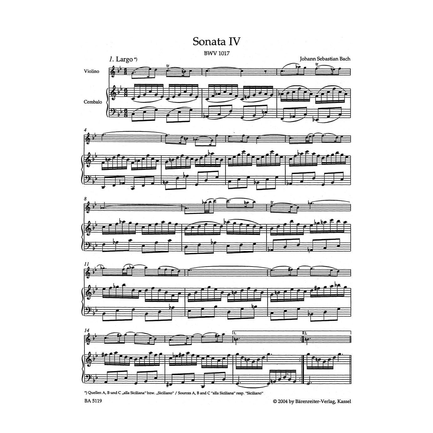 Bach, JS - 6 Sonatas for Violin and Piano, BWV 1017-1019, Volume 2  - edited by Peter Wollny and Andrew Manze - Bärenreiter Verlag URTEXT