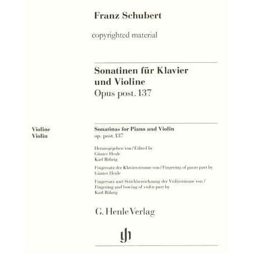 Schubert, Franz - 3 Sonatinas for Violin and Piano, Op post 137 - edited by Rohrig - G Henle Verlag URTEXT