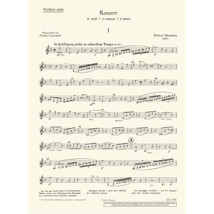 Schumann, Robert - Violin Concerto in D Minor (1853) - for Violin and Piano - Schott